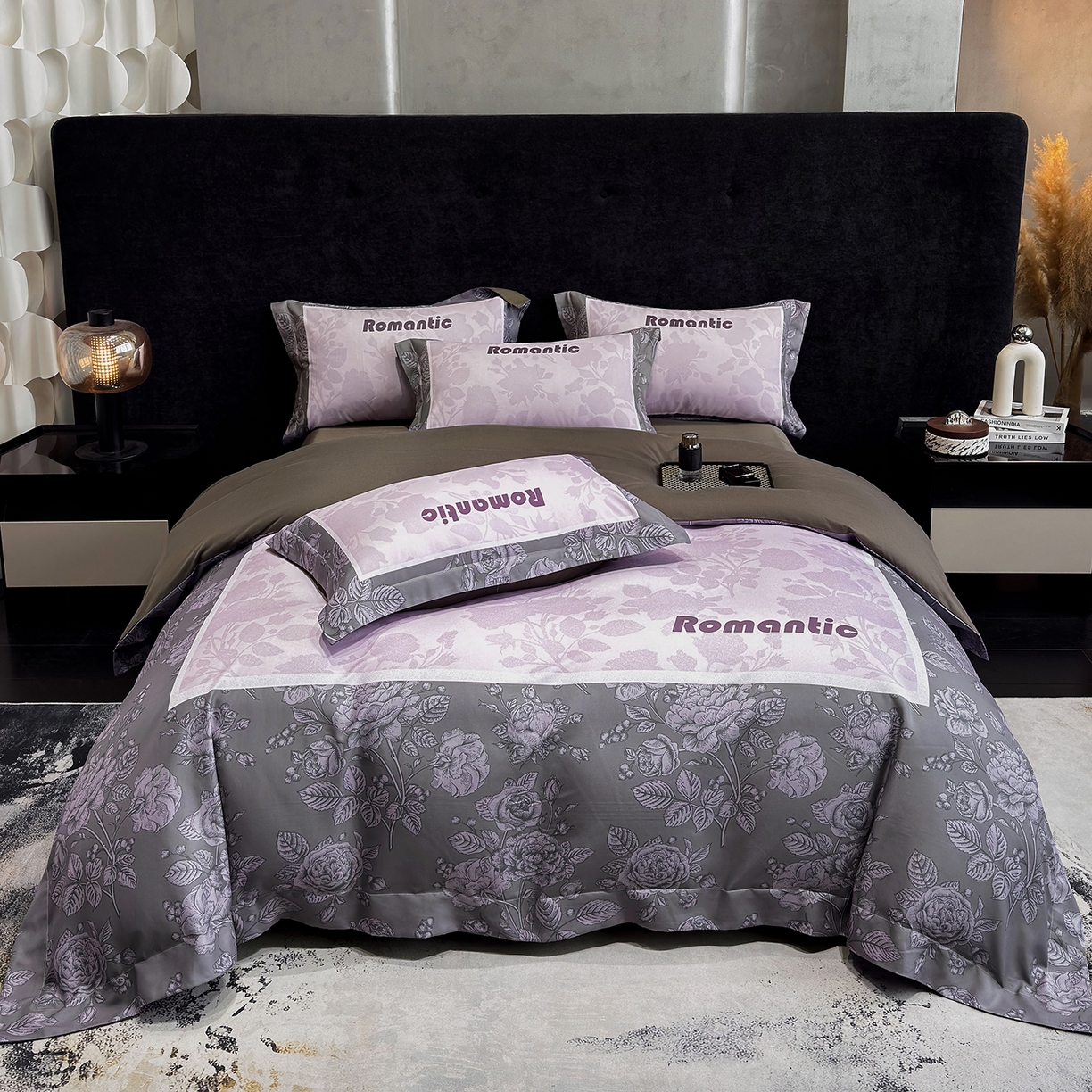 91家纺网 家纺一手货源 找家纺 奥汀洛家纺 2026新款亲肤磨毛数码四件套 罗曼-紫