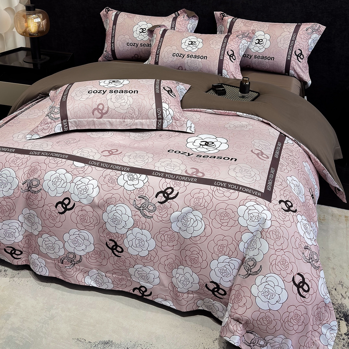 奥汀洛家纺 2026新款亲肤磨毛数码四件套 彩雅-粉