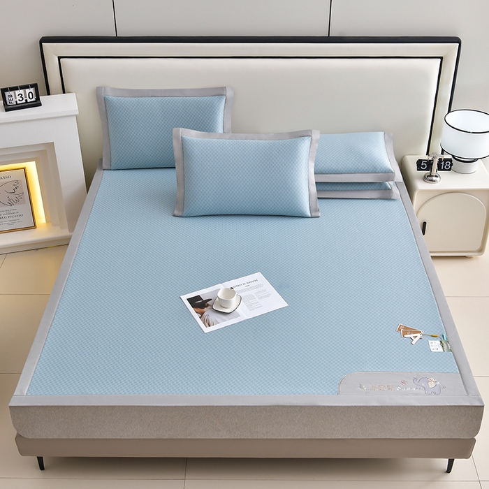 91家纺网 家纺一手货源 找家纺 小牛席业 2026新款小冰块大象凉感冰丝席凉席竹席藤席冰藤席乳胶席豆豆席 蓝色