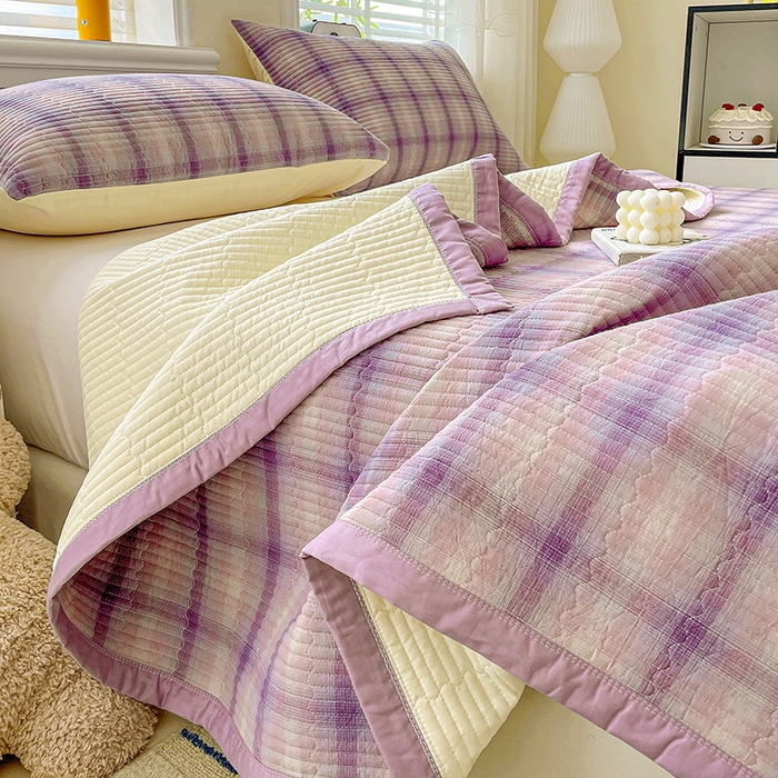 91家纺网 家纺一手货源 找家纺 （总）梦精灵家纺 2026新款全棉床盖单件色织水洗棉绗缝夹棉床单 四季通用榻米防滑学生宿舍单人被套枕套