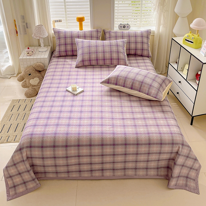 91家纺网 家纺一手货源 找家纺 （总）梦精灵家纺 2026新款全棉床盖单件色织水洗棉绗缝夹棉床单 四季通用榻米防滑学生宿舍单人被套枕套