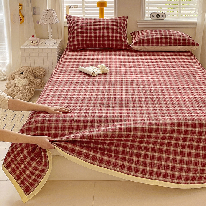 91家纺网 家纺一手货源 找家纺 （总）梦精灵家纺 2026新款全棉床盖单件色织水洗棉绗缝夹棉床单 四季通用榻米防滑学生宿舍单人被套枕套