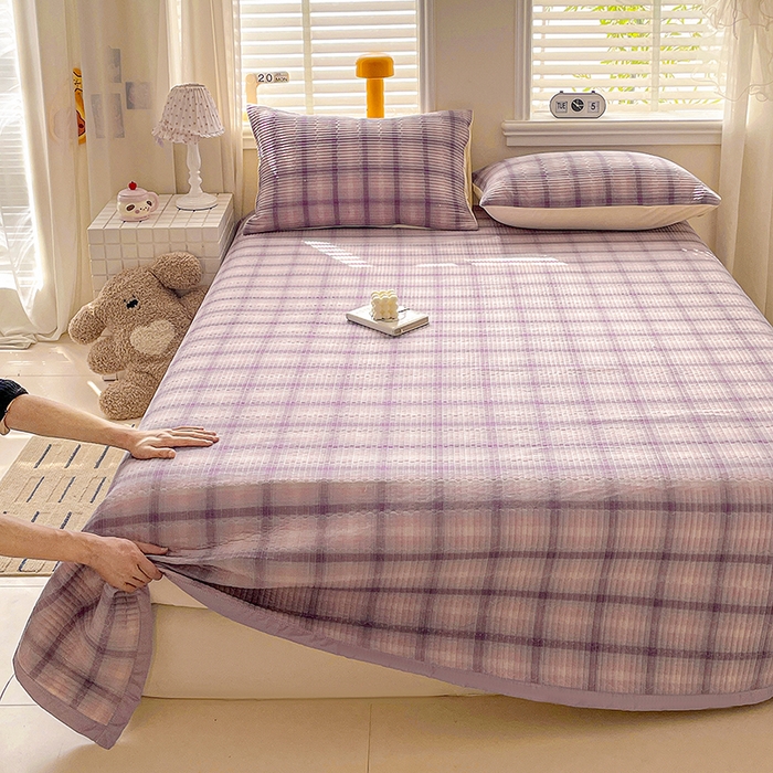 91家纺网 家纺一手货源 找家纺 （总）梦精灵家纺 2026新款全棉床盖单件色织水洗棉绗缝夹棉床单 四季通用榻米防滑学生宿舍单人被套枕套