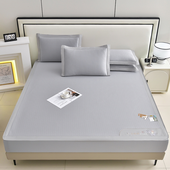 91家纺网 家纺一手货源 找家纺 小牛席业 2026新款小冰块大象凉感冰丝席（床笠款）凉席竹席藤席冰藤席乳胶席豆豆席 灰色