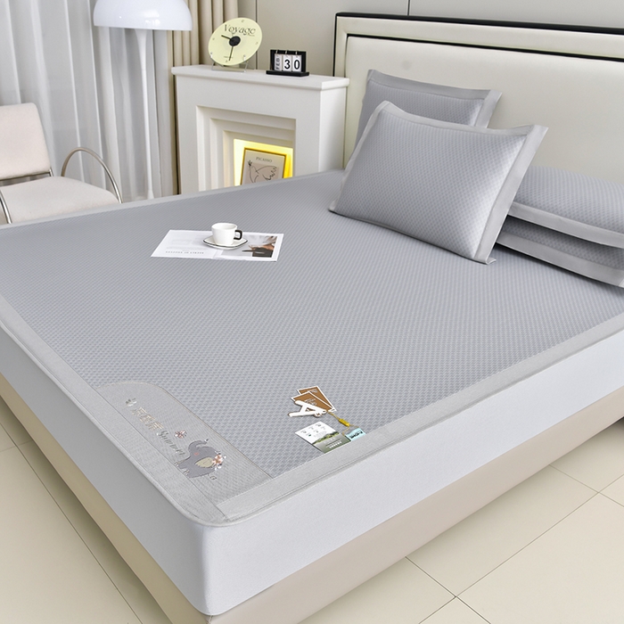 小牛席业 2026新款小冰块大象凉感冰丝席（床笠款）凉席竹席藤席冰藤席乳胶席豆豆席 灰色