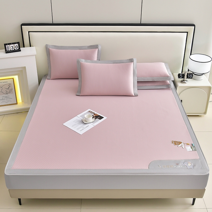 91家纺网 家纺一手货源 找家纺 小牛席业 2026新款小冰块大象凉感冰丝席（床笠款）凉席竹席藤席冰藤席乳胶席豆豆席 粉色