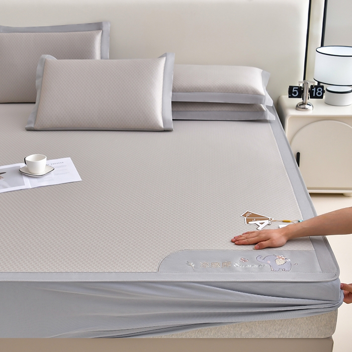 91家纺网 家纺一手货源 找家纺 小牛席业 2026新款小冰块大象凉感冰丝席（床笠款）凉席竹席藤席冰藤席乳胶席豆豆席 香槟