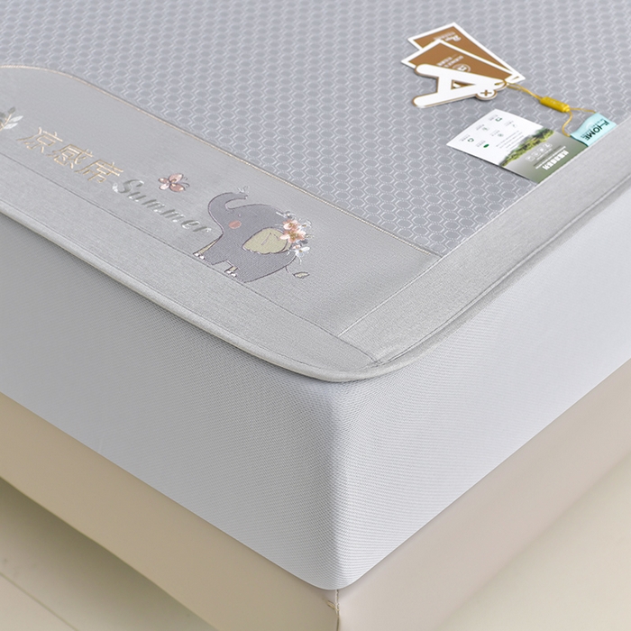 91家纺网 家纺一手货源 找家纺 小牛席业 2026新款小冰块大象凉感冰丝席（床笠款）凉席竹席藤席冰藤席乳胶席豆豆席 灰色