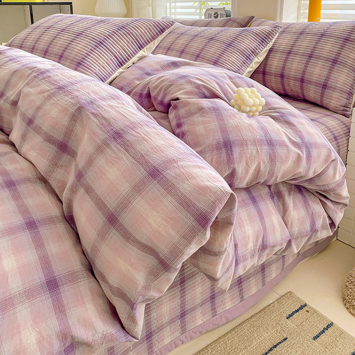 91家纺网 家纺一手货源 找家纺 梦精灵家纺 2026新款全棉床盖单件色织水洗棉绗缝夹棉床单 四季通用榻米防滑学生宿舍单人被套枕套 浮影紫