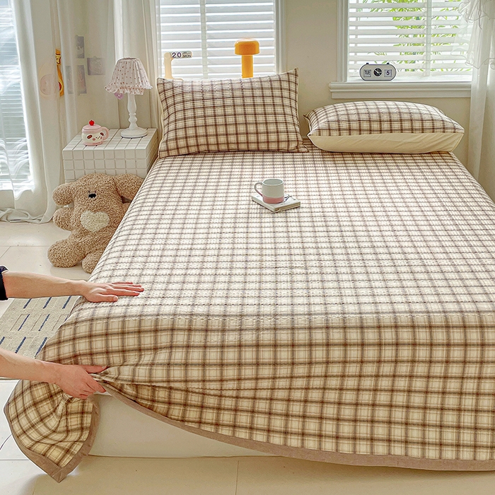 梦精灵家纺 2026新款全棉床盖单件色织水洗棉绗缝夹棉床单 四季通用榻米防滑学生宿舍单人被套枕套 米兰米