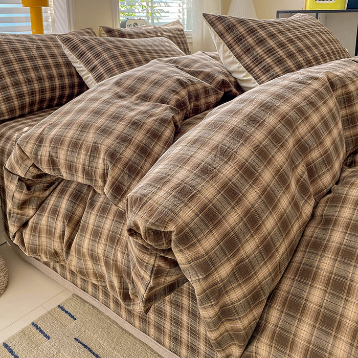 91家纺网 家纺一手货源 找家纺 梦精灵家纺 2026新款全棉床盖单件色织水洗棉绗缝夹棉床单 四季通用榻米防滑学生宿舍单人被套枕套 米兰咖