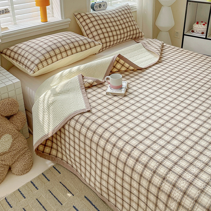 91家纺网 家纺一手货源 找家纺 梦精灵家纺 2026新款全棉床盖单件色织水洗棉绗缝夹棉床单 四季通用榻米防滑学生宿舍单人被套枕套 米兰米