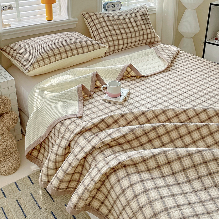 91家纺网 家纺一手货源 找家纺 梦精灵家纺 2026新款全棉床盖单件色织水洗棉绗缝夹棉床单 四季通用榻米防滑学生宿舍单人被套枕套 米兰米