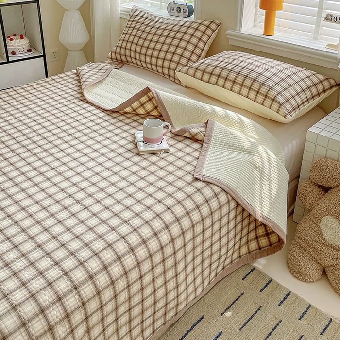 91家纺网 家纺一手货源 找家纺 梦精灵家纺 2026新款全棉床盖单件色织水洗棉绗缝夹棉床单 四季通用榻米防滑学生宿舍单人被套枕套 米兰米