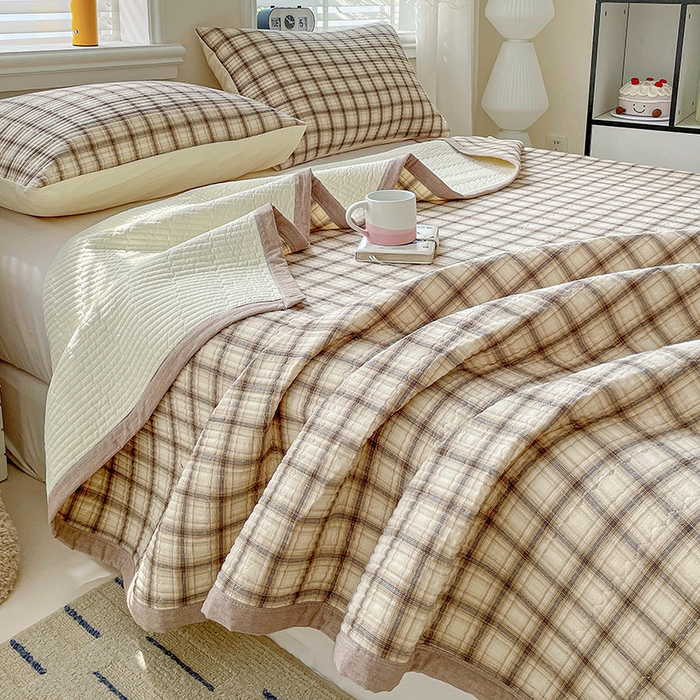 91家纺网 家纺一手货源 找家纺 梦精灵家纺 2026新款全棉床盖单件色织水洗棉绗缝夹棉床单 四季通用榻米防滑学生宿舍单人被套枕套 米兰米