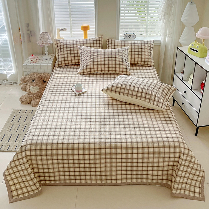 91家纺网 家纺一手货源 找家纺 梦精灵家纺 2026新款全棉床盖单件色织水洗棉绗缝夹棉床单 四季通用榻米防滑学生宿舍单人被套枕套 米兰米