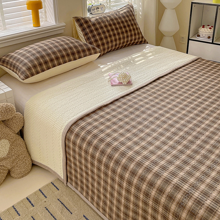 91家纺网 家纺一手货源 找家纺 梦精灵家纺 2026新款全棉床盖单件色织水洗棉绗缝夹棉床单 四季通用榻米防滑学生宿舍单人被套枕套 米兰咖