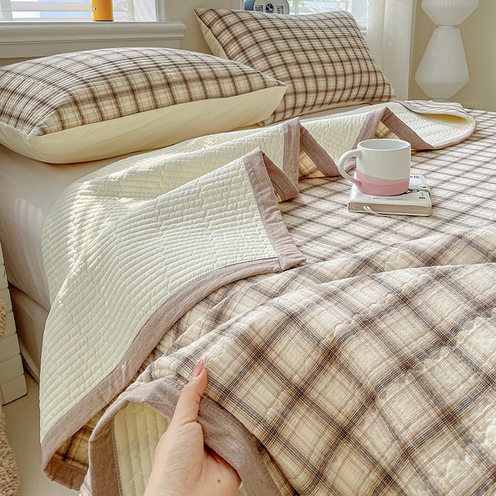 91家纺网 家纺一手货源 找家纺 梦精灵家纺 2026新款全棉床盖单件色织水洗棉绗缝夹棉床单 四季通用榻米防滑学生宿舍单人被套枕套 米兰米