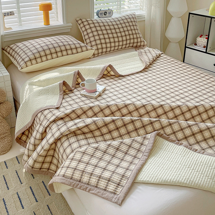 91家纺网 家纺一手货源 找家纺 梦精灵家纺 2026新款全棉床盖单件色织水洗棉绗缝夹棉床单 四季通用榻米防滑学生宿舍单人被套枕套 米兰米