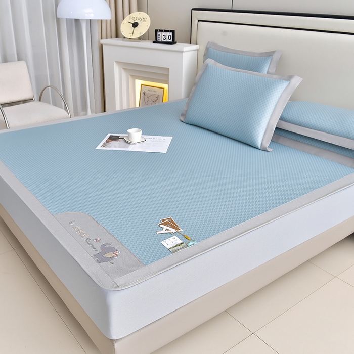 小牛席业 2026新款小冰块大象凉感冰丝席（床笠款）凉席竹席藤席冰藤席乳胶席豆豆席 蓝色