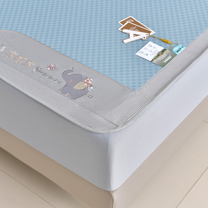 91家纺网 家纺一手货源 找家纺 小牛席业 2026新款小冰块大象凉感冰丝席（床笠款）凉席竹席藤席冰藤席乳胶席豆豆席 蓝色