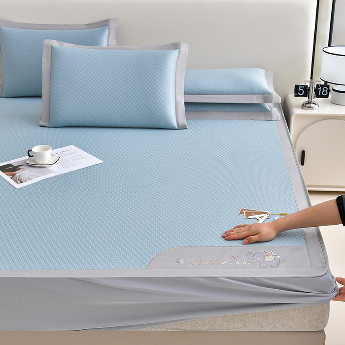 91家纺网 家纺一手货源 找家纺 小牛席业 2026新款小冰块大象凉感冰丝席（床笠款）凉席竹席藤席冰藤席乳胶席豆豆席 蓝色