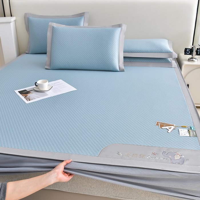 91家纺网 家纺一手货源 找家纺 小牛席业 2026新款小冰块大象凉感冰丝席（床笠款）凉席竹席藤席冰藤席乳胶席豆豆席 蓝色