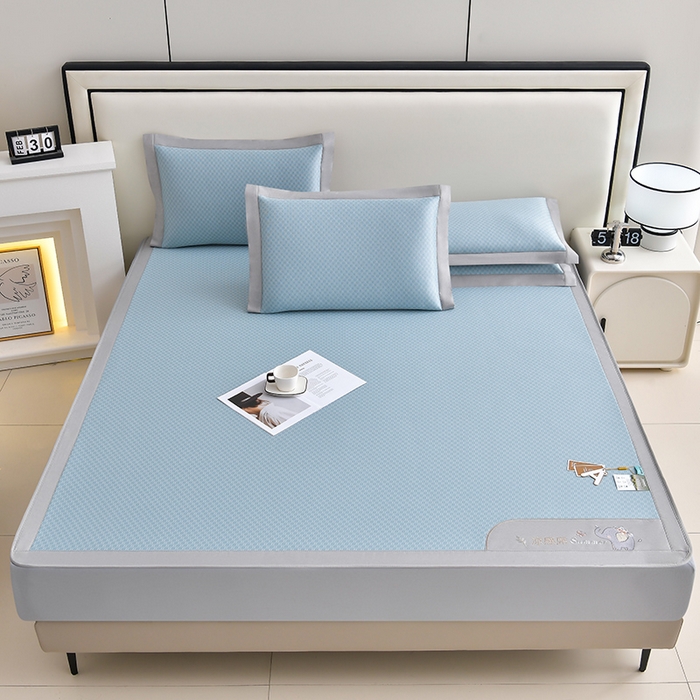 91家纺网 家纺一手货源 找家纺 小牛席业 2026新款小冰块大象凉感冰丝席（床笠款）凉席竹席藤席冰藤席乳胶席豆豆席 蓝色