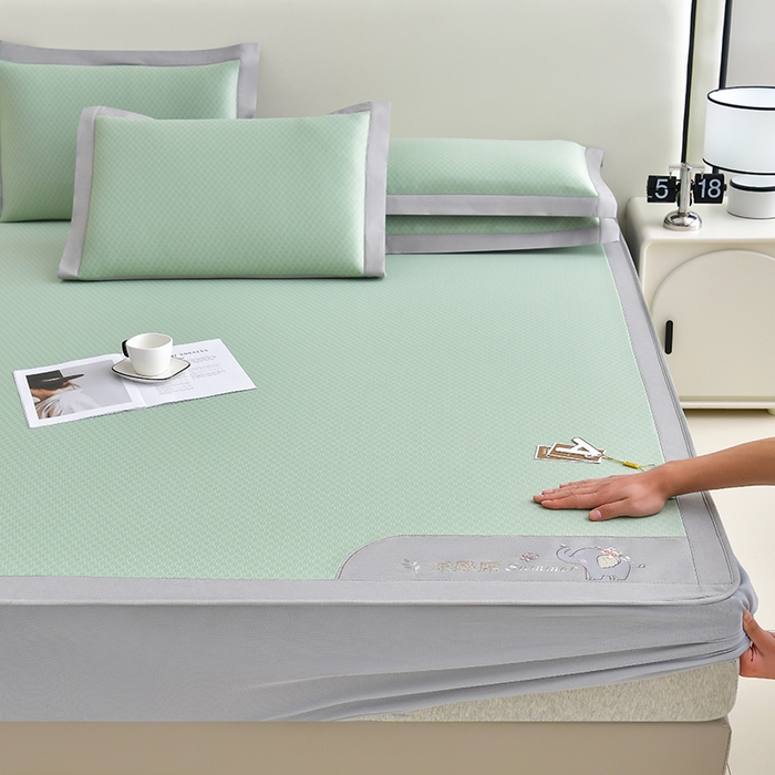 91家纺网 家纺一手货源 找家纺 小牛席业 2026新款小冰块大象凉感冰丝席（床笠款）凉席竹席藤席冰藤席乳胶席豆豆席 绿色