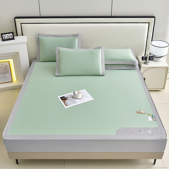 91家纺网 家纺一手货源 找家纺 小牛席业 2026新款小冰块大象凉感冰丝席（床笠款）凉席竹席藤席冰藤席乳胶席豆豆席 绿色