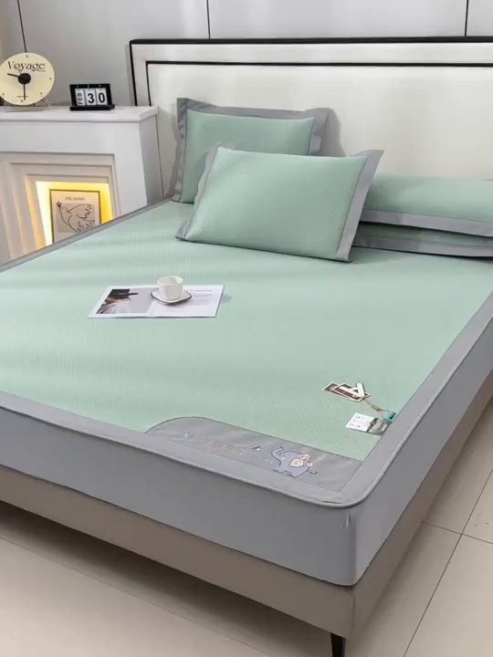 91家纺网 家纺一手货源 找家纺 小牛席业 2026新款小冰块大象凉感冰丝席（床笠款）凉席竹席藤席冰藤席乳胶席豆豆席 绿色