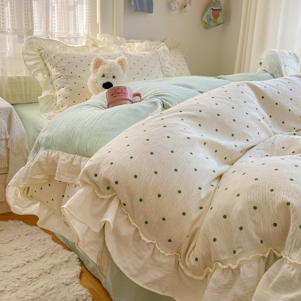 91家纺网 家纺一手货源 找家纺 （总）老K (原美阁） 2026年新款公主花边波点水洗棉四件套