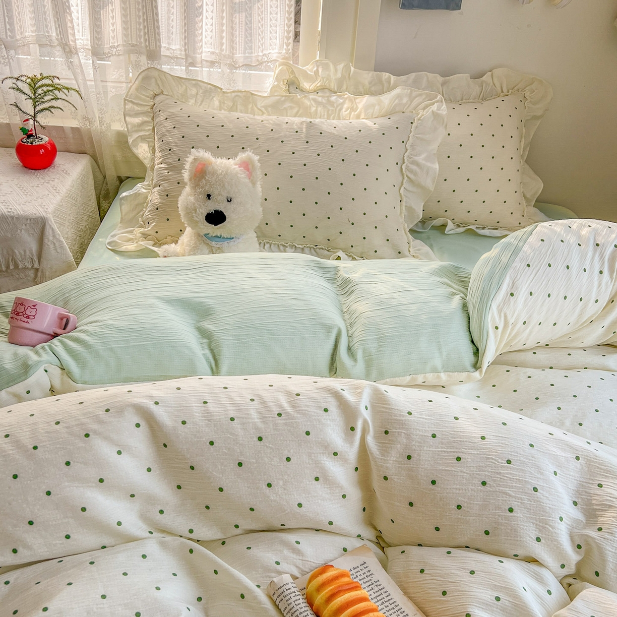 91家纺网 家纺一手货源 找家纺 （总）老K (原美阁） 2026年新款公主花边波点水洗棉四件套