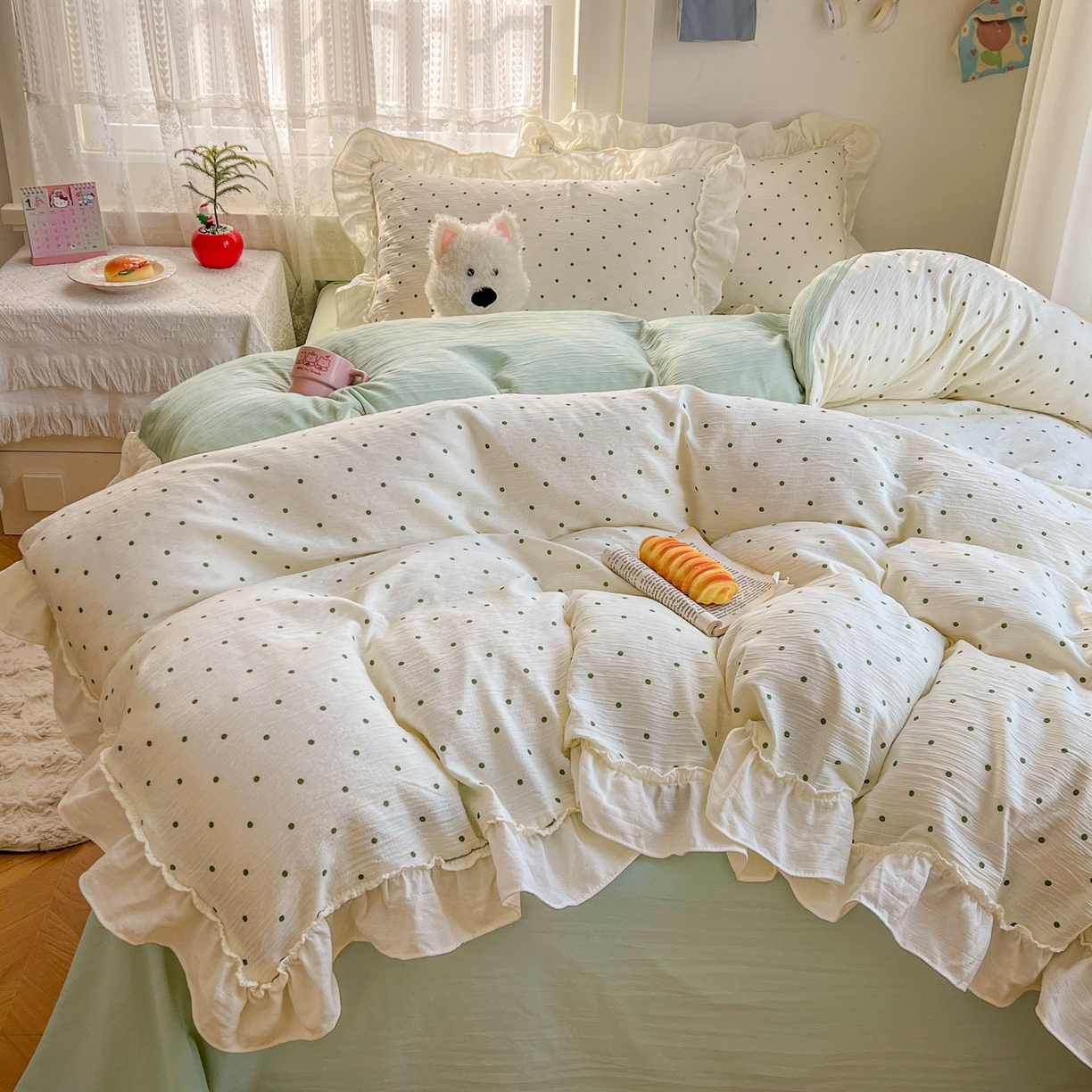 91家纺网 家纺一手货源 找家纺 （总）老K (原美阁） 2026年新款公主花边波点水洗棉四件套