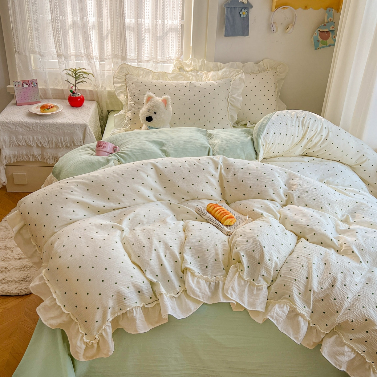 91家纺网 家纺一手货源 找家纺 （总）老K (原美阁） 2026年新款公主花边波点水洗棉四件套