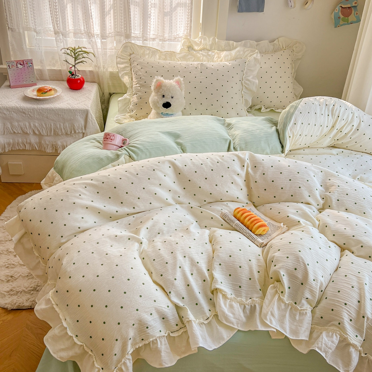 91家纺网 家纺一手货源 找家纺 （总）老K (原美阁） 2026年新款公主花边波点水洗棉四件套