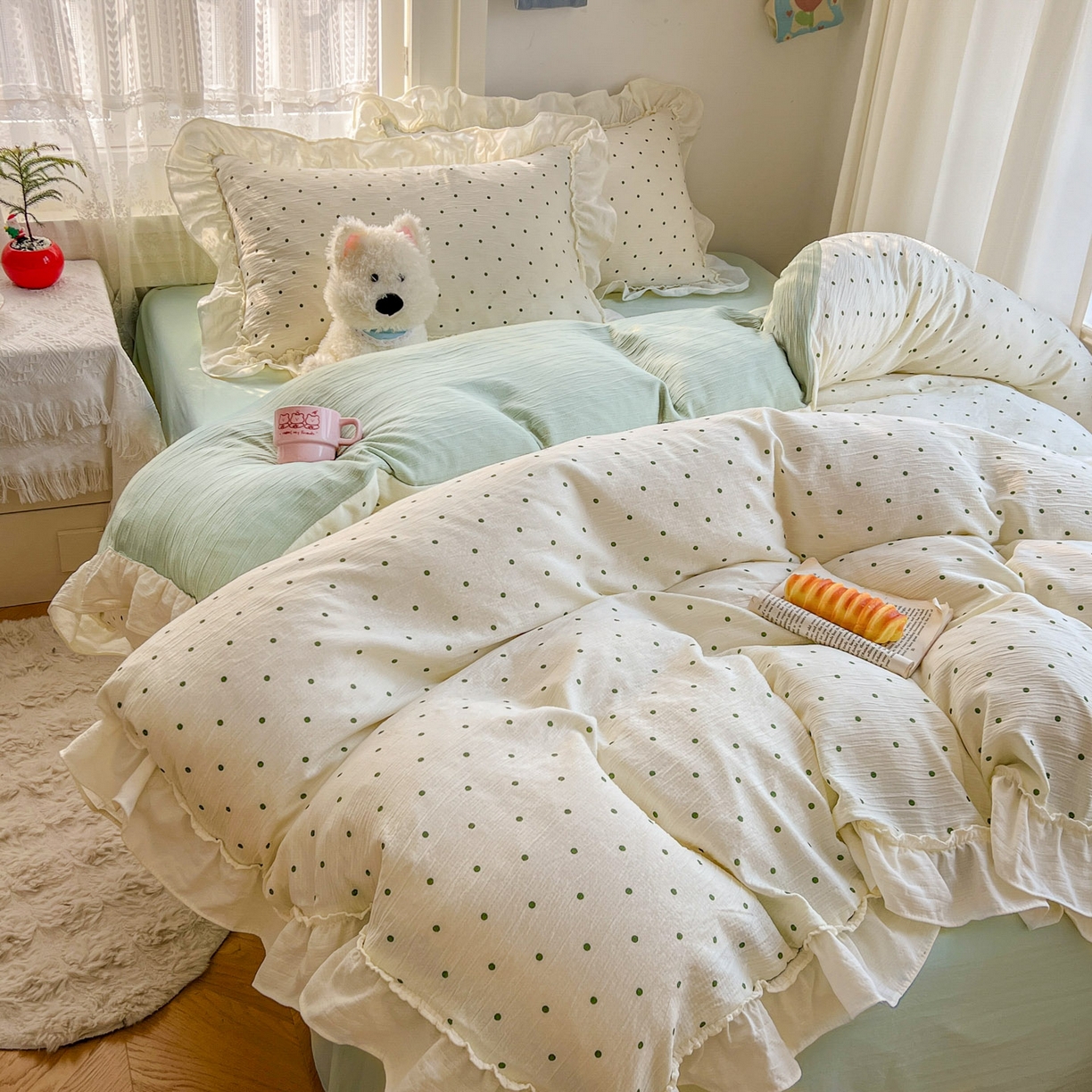 91家纺网 家纺一手货源 找家纺 （总）老K (原美阁） 2026年新款公主花边波点水洗棉四件套