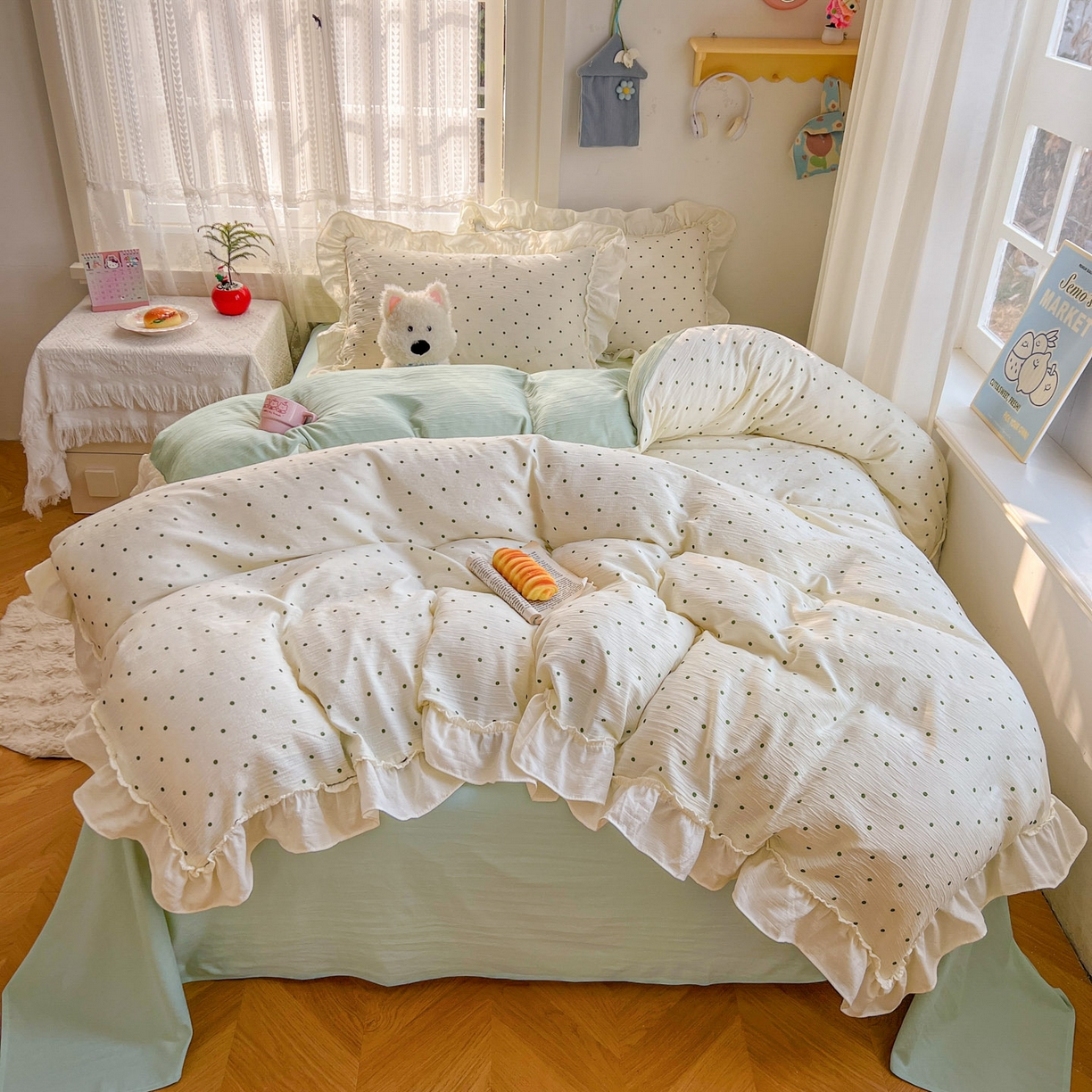 91家纺网 家纺一手货源 找家纺 （总）老K (原美阁） 2026年新款公主花边波点水洗棉四件套