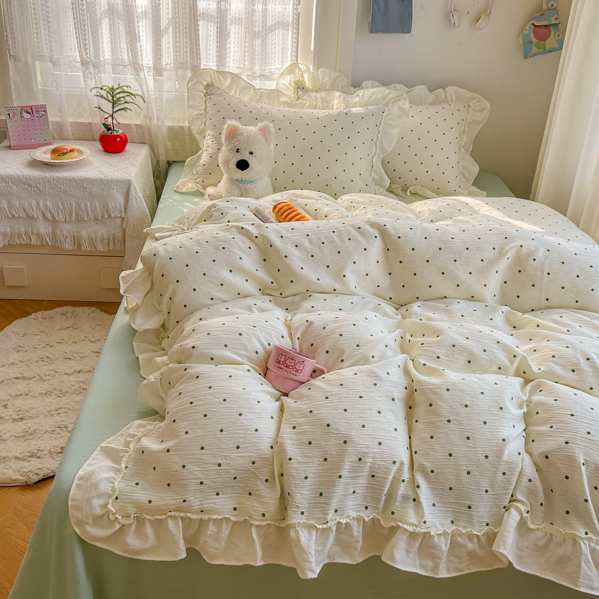 91家纺网 家纺一手货源 找家纺 （总）老K (原美阁） 2026年新款公主花边波点水洗棉四件套