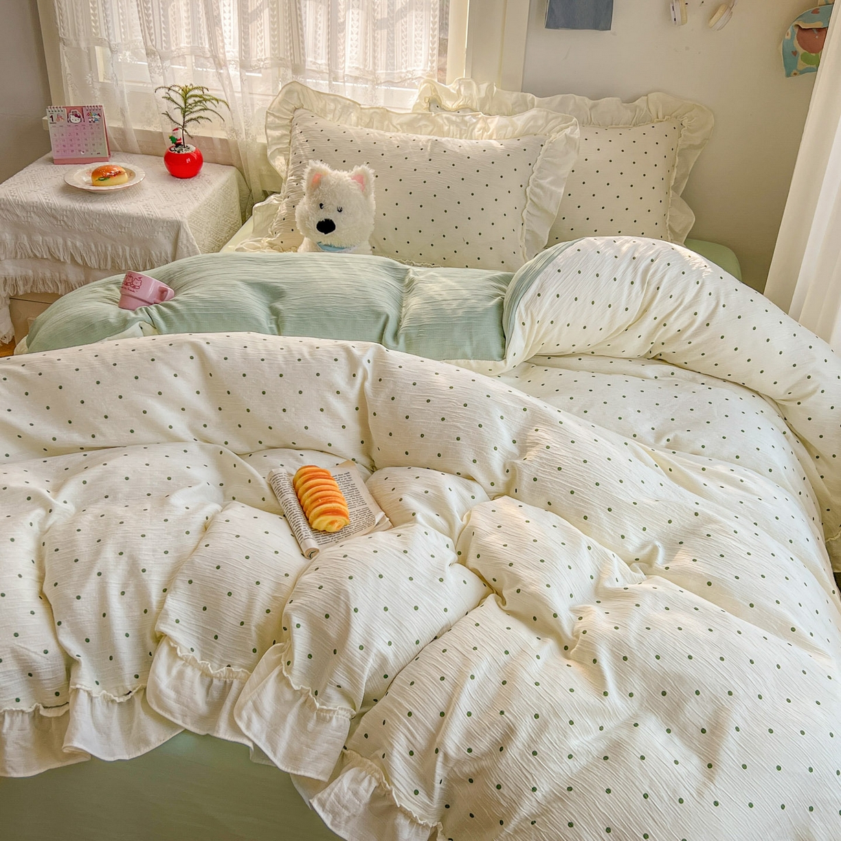 91家纺网 家纺一手货源 找家纺 （总）老K (原美阁） 2026年新款公主花边波点水洗棉四件套