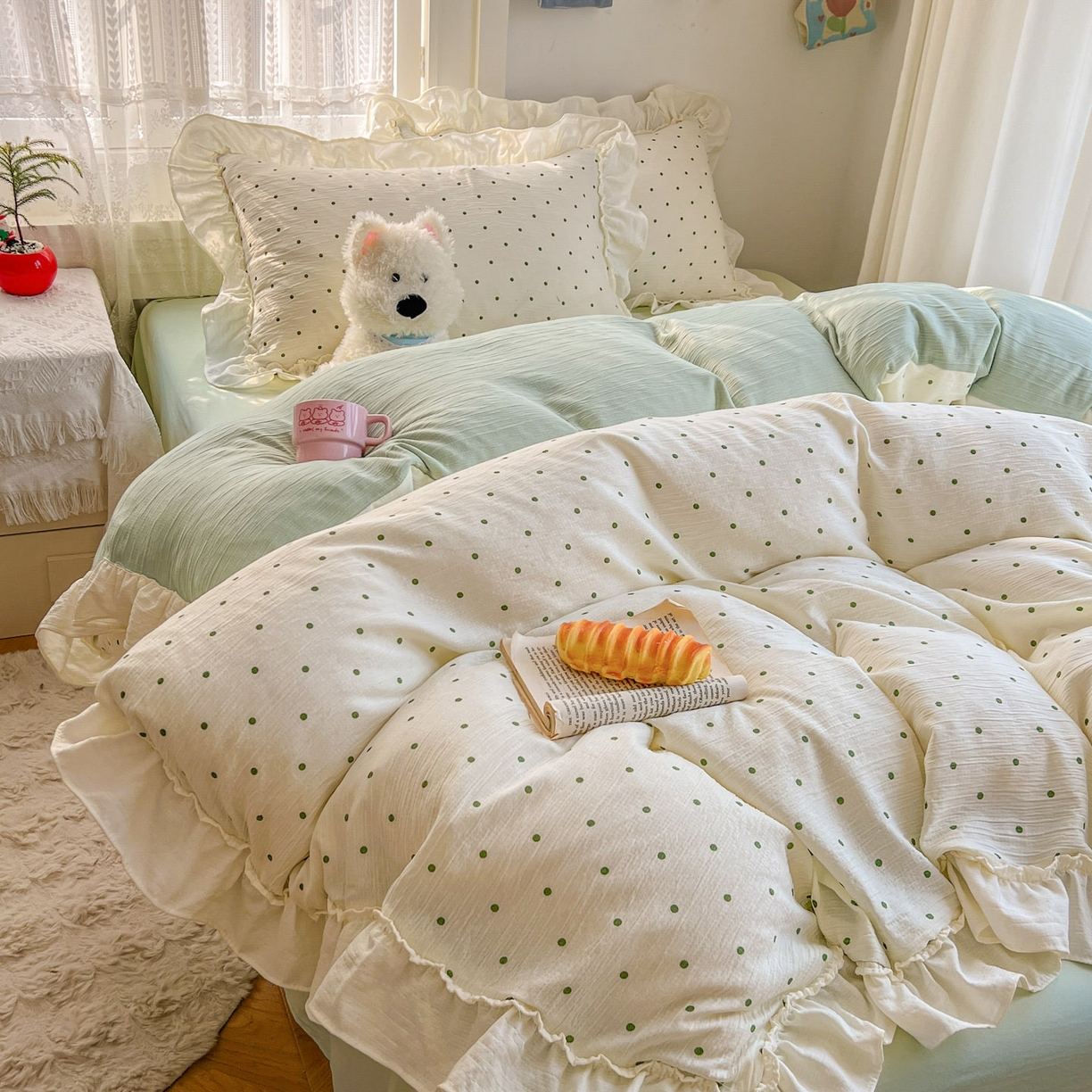 91家纺网 家纺一手货源 找家纺 （总）老K (原美阁） 2026年新款公主花边波点水洗棉四件套