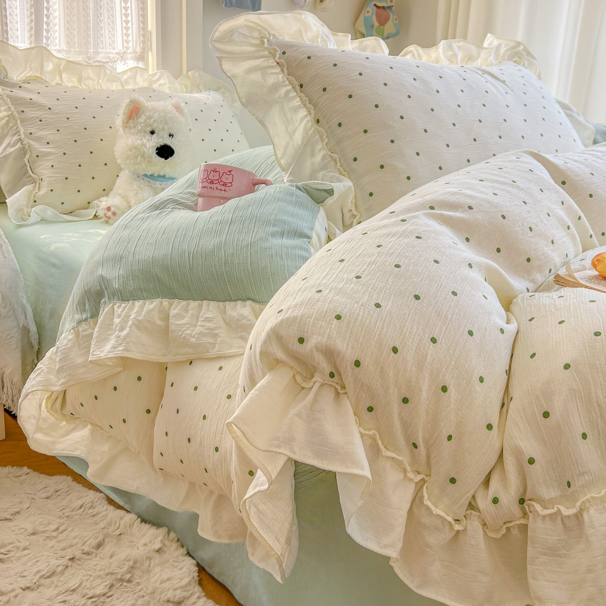 91家纺网 家纺一手货源 找家纺 （总）老K (原美阁） 2026年新款公主花边波点水洗棉四件套