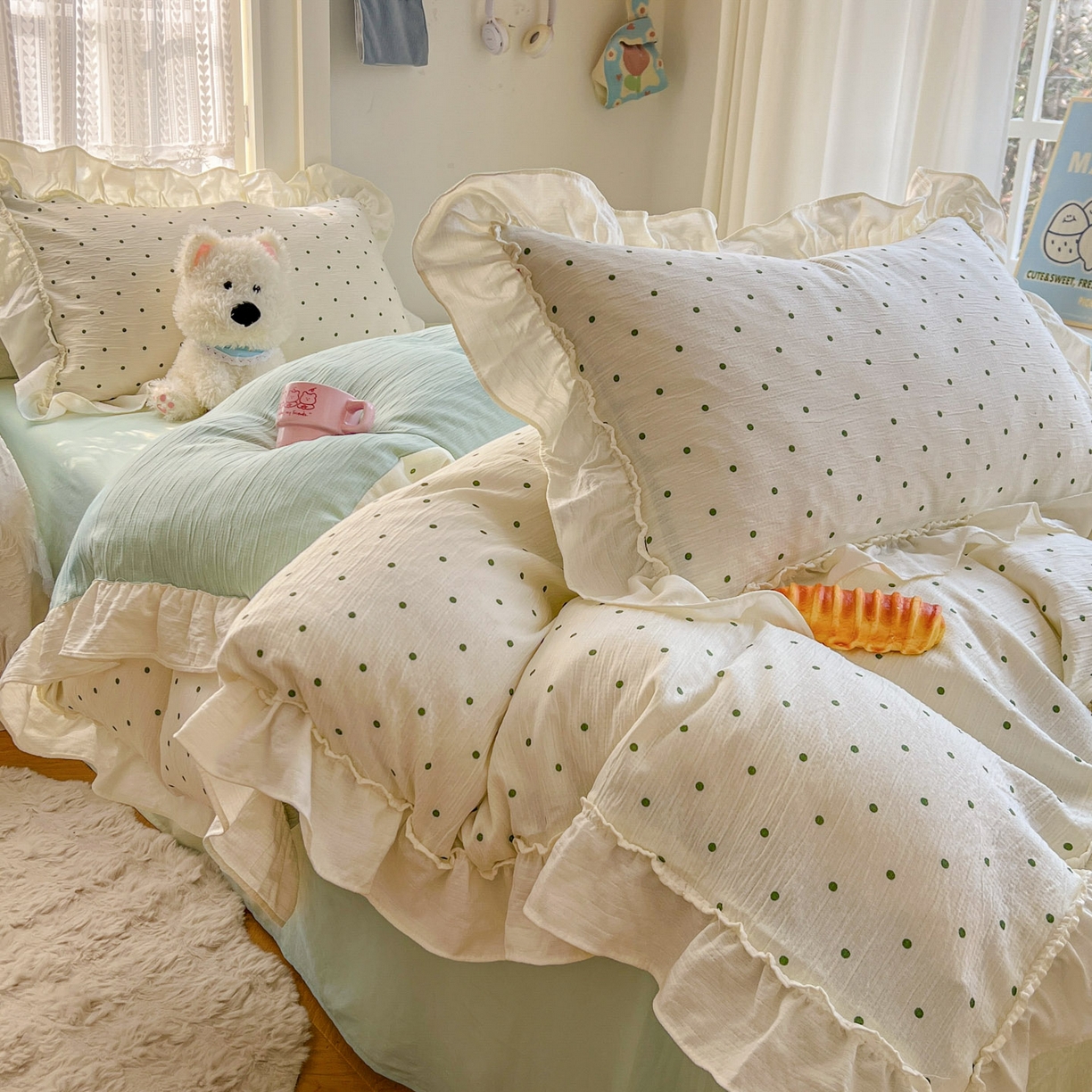 91家纺网 家纺一手货源 找家纺 （总）老K (原美阁） 2026年新款公主花边波点水洗棉四件套