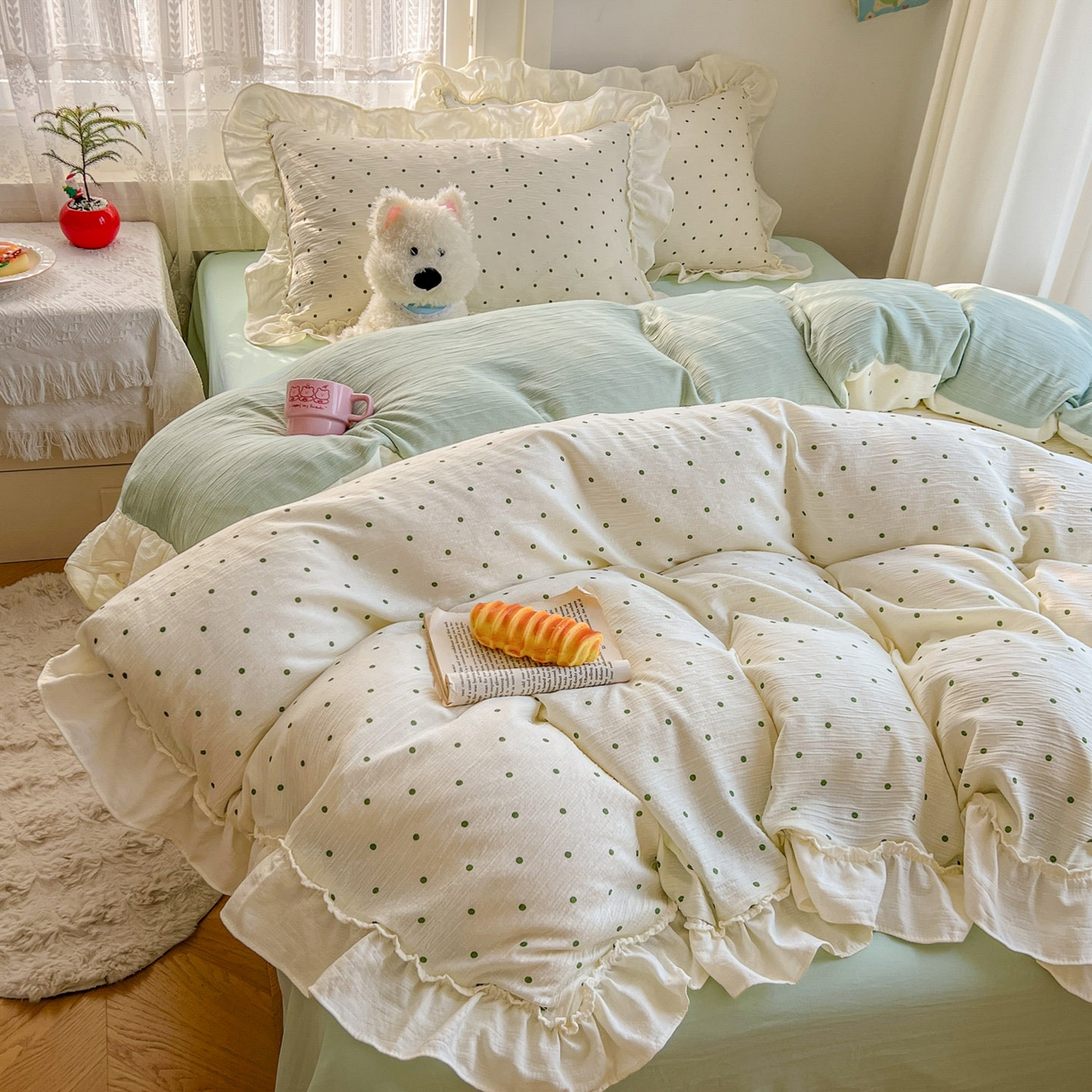 91家纺网 家纺一手货源 找家纺 （总）老K (原美阁） 2026年新款公主花边波点水洗棉四件套