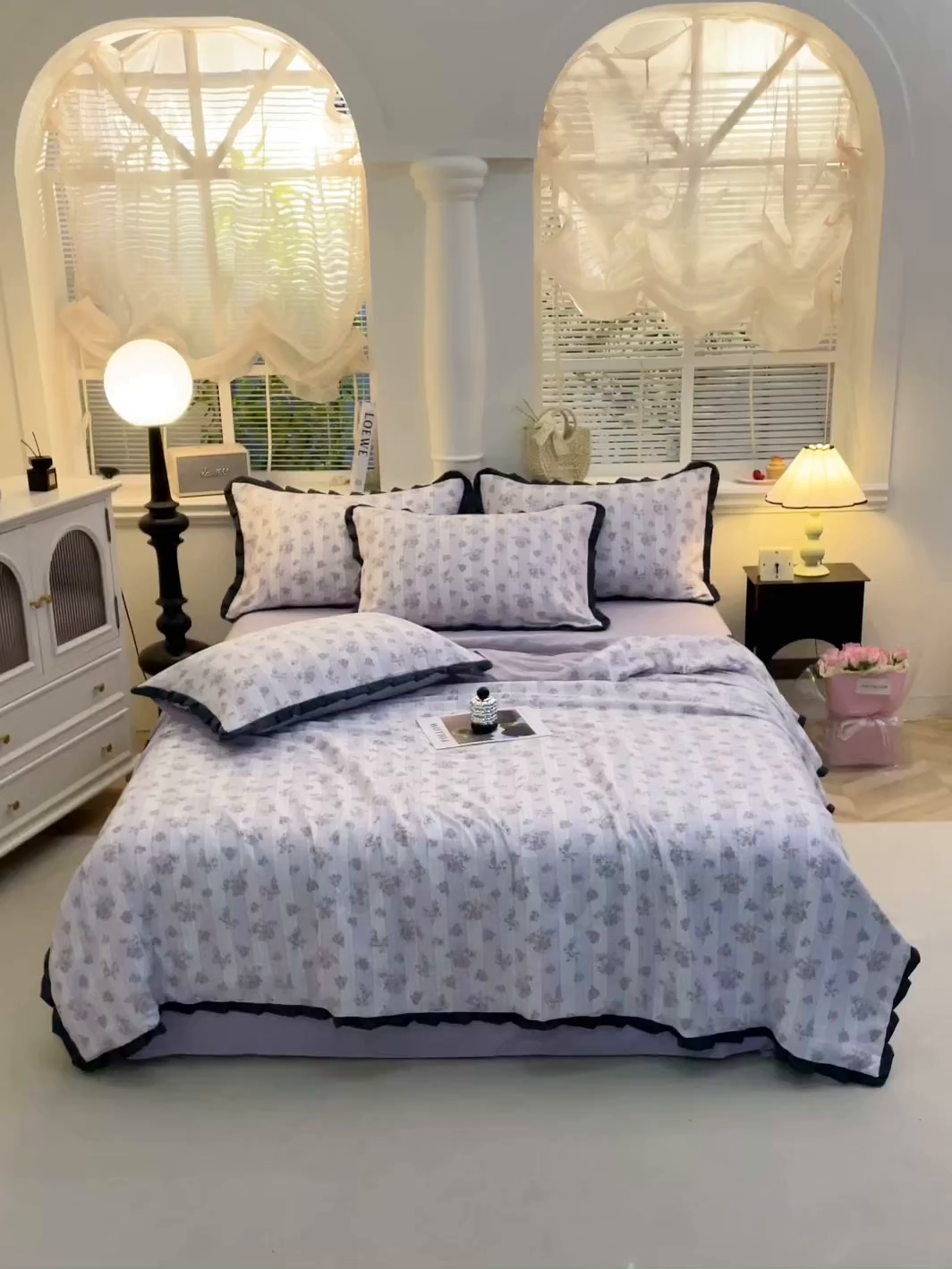 91家纺网 家纺一手货源 找家纺 一比一家纺 2026新款木棉赫本风花边夏被夏凉被空调被 半暖时光紫