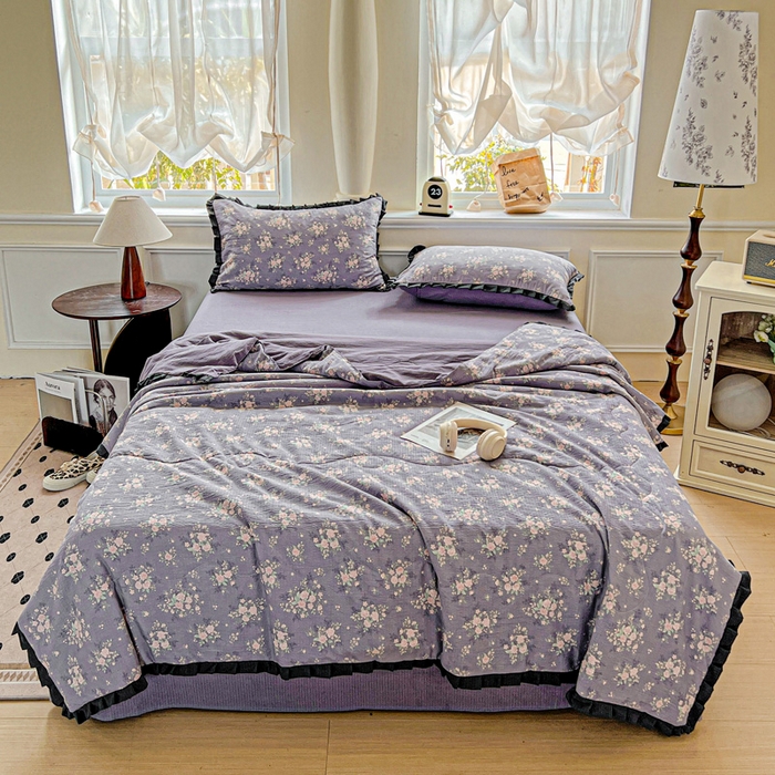 91家纺网 家纺一手货源 找家纺 一比一家纺 2026新款木棉赫本风花边夏被夏凉被空调被 豆蔻