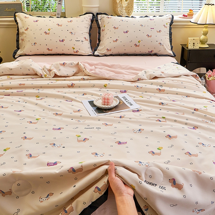 一比一家纺 2026新款木棉赫本风花边夏被夏凉被空调被 狗狗乐园