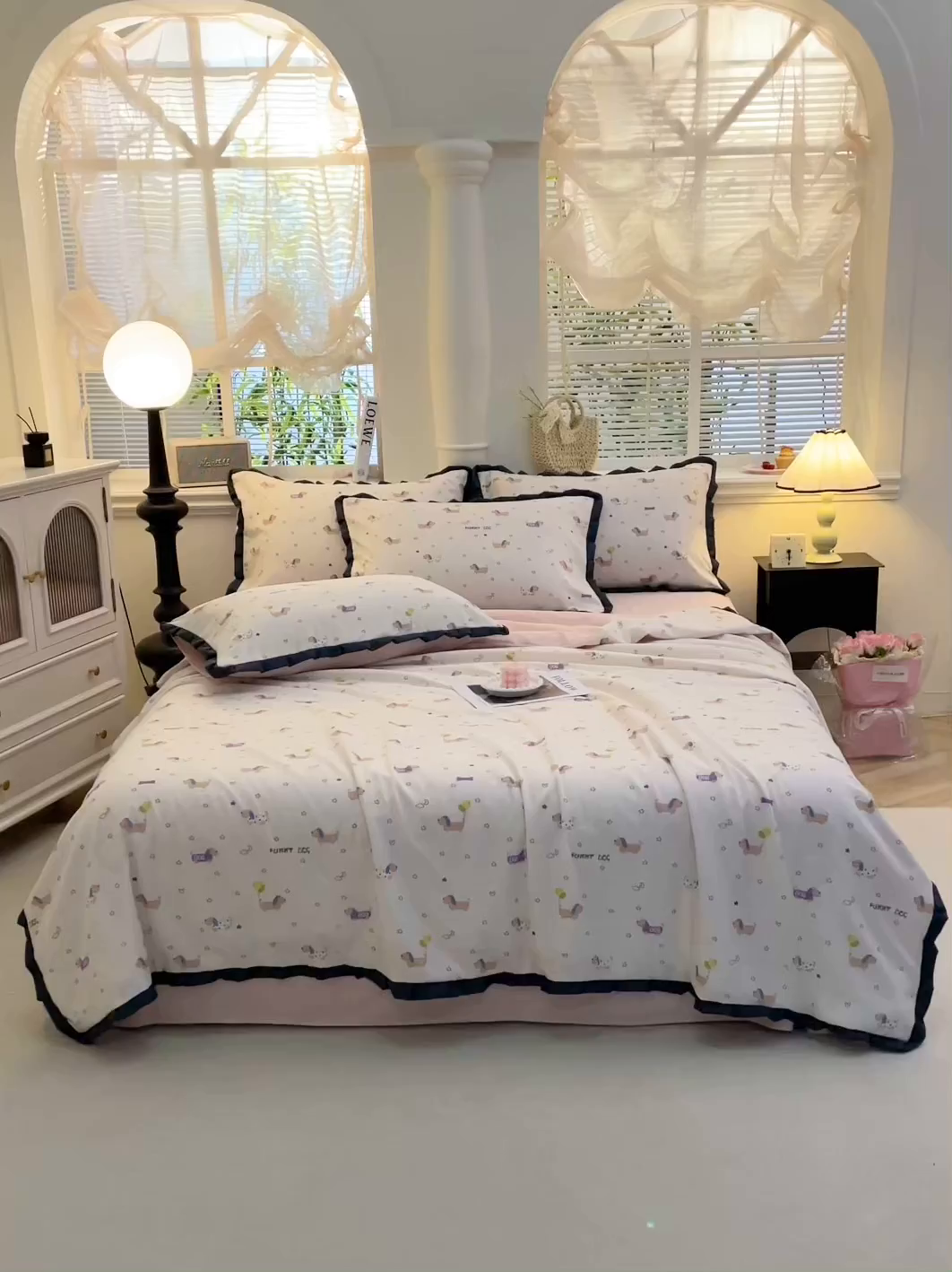 91家纺网 家纺一手货源 找家纺 一比一家纺 2026新款木棉赫本风花边夏被夏凉被空调被 狗狗乐园