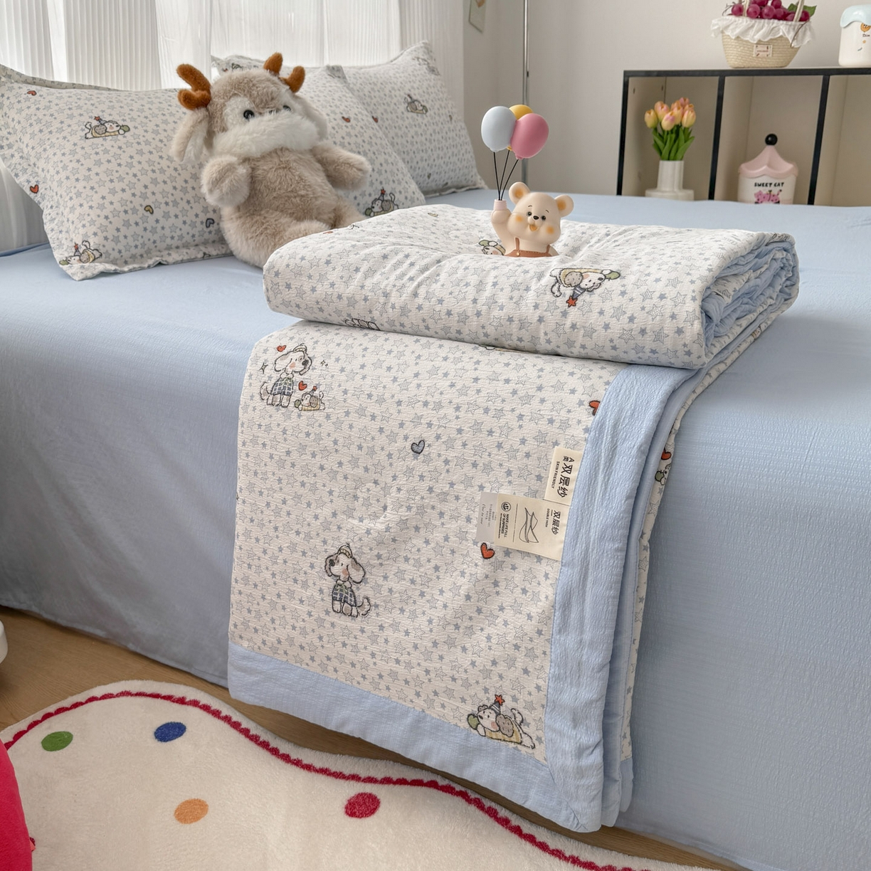 91家纺网 家纺一手货源 找家纺 （总）默忆 2026新款A泡芙双层纱大豆夏被夏凉被空调被夏被四件套