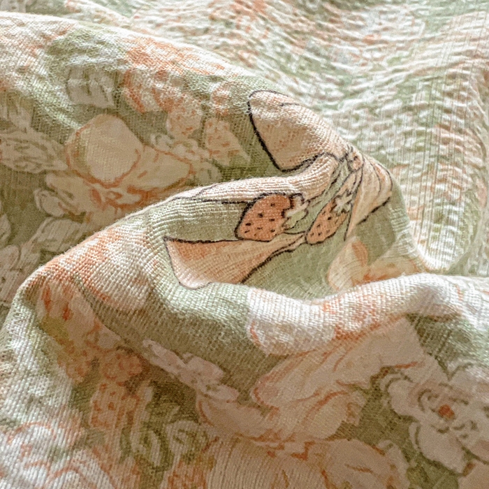 91家纺网 家纺一手货源 找家纺 一比一家纺 2026新款木棉赫本风花边夏被夏凉被空调被 花束绿